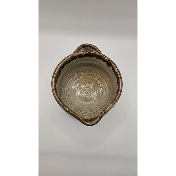 Handmade Studio Pottery Mug Pitcher Brown Glazed Pottery Signed 3.5" - Picture 5 of 8